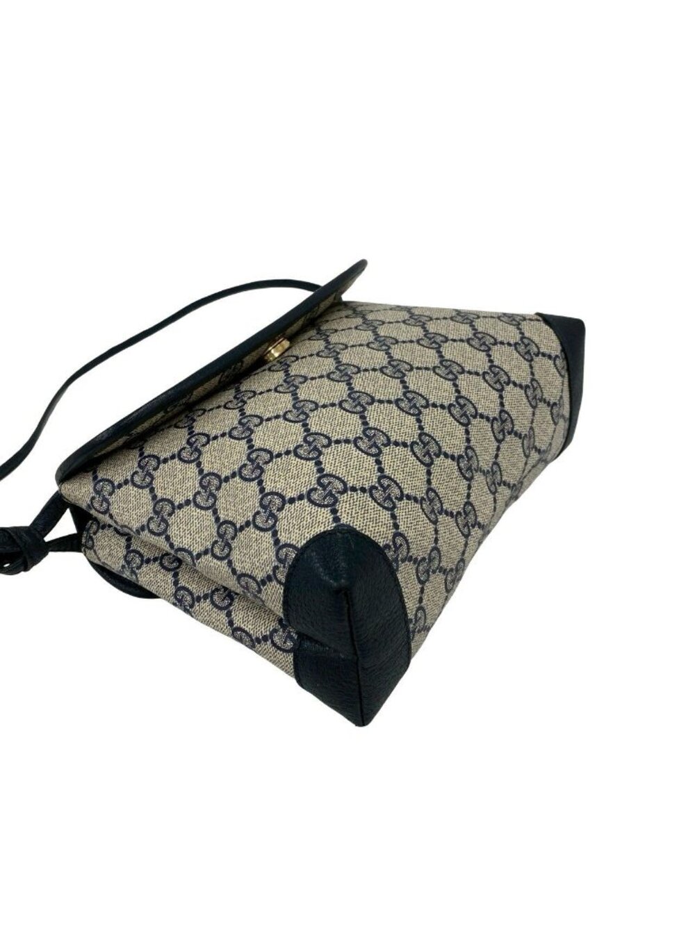 Gucci Vintage GG Logo Pattern Leather Mini Shoulder Bag Pochette Crossbody Navy - Picture 7 of 10